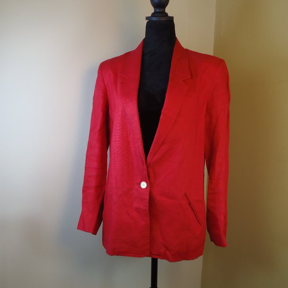 Vintage Chaus Women's 100% Linen Red Blazer SZ 12 Costumer 70s Officewear